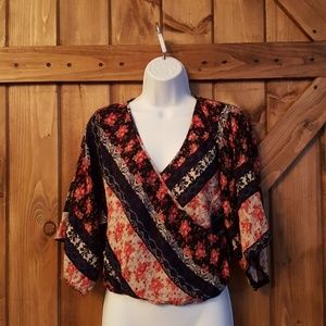 Boho Floral Wrap Top, L